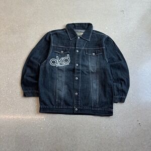 Akademiks Mens Denim Jacket Dark Wash Embroidered Logo XL